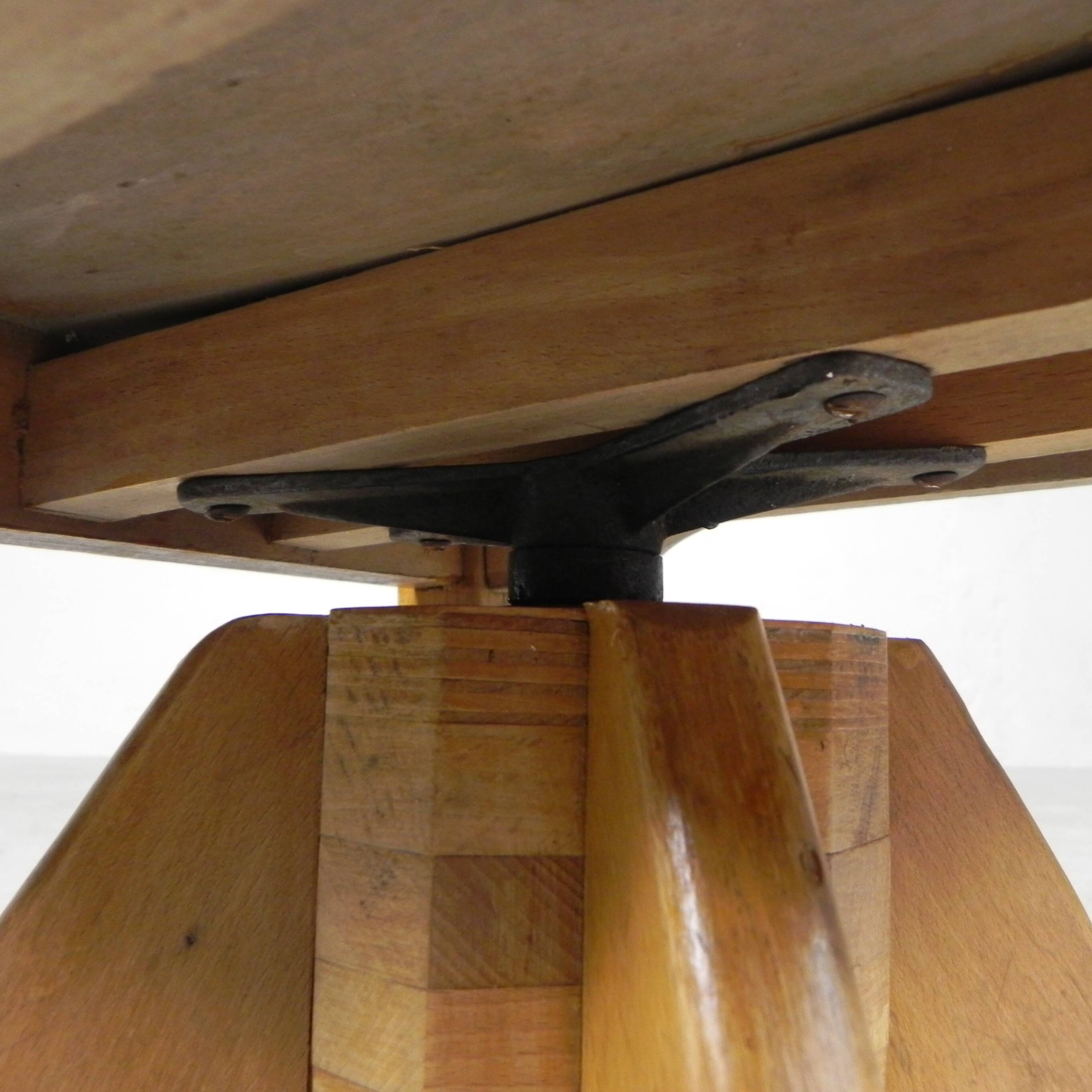 Wooden high chair, swivel chair, school chair, 1950s