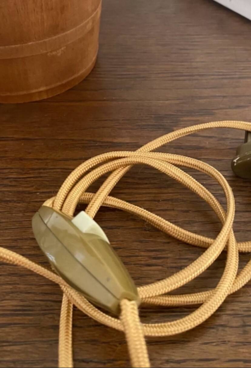 Wooden lamp, new 2 m fabric cable, cotton lampshade