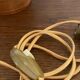 Wooden lamp, new 2 m fabric cable, cotton lampshade