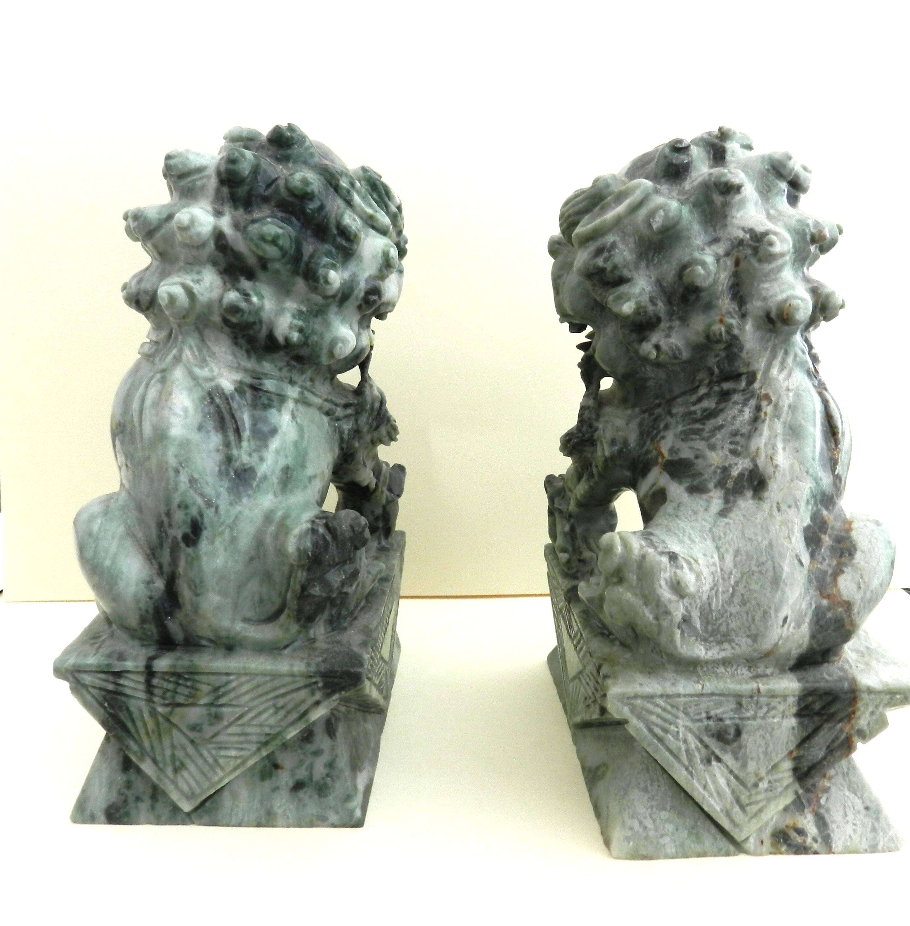 Pair of Foo Dog Bookends in Jade