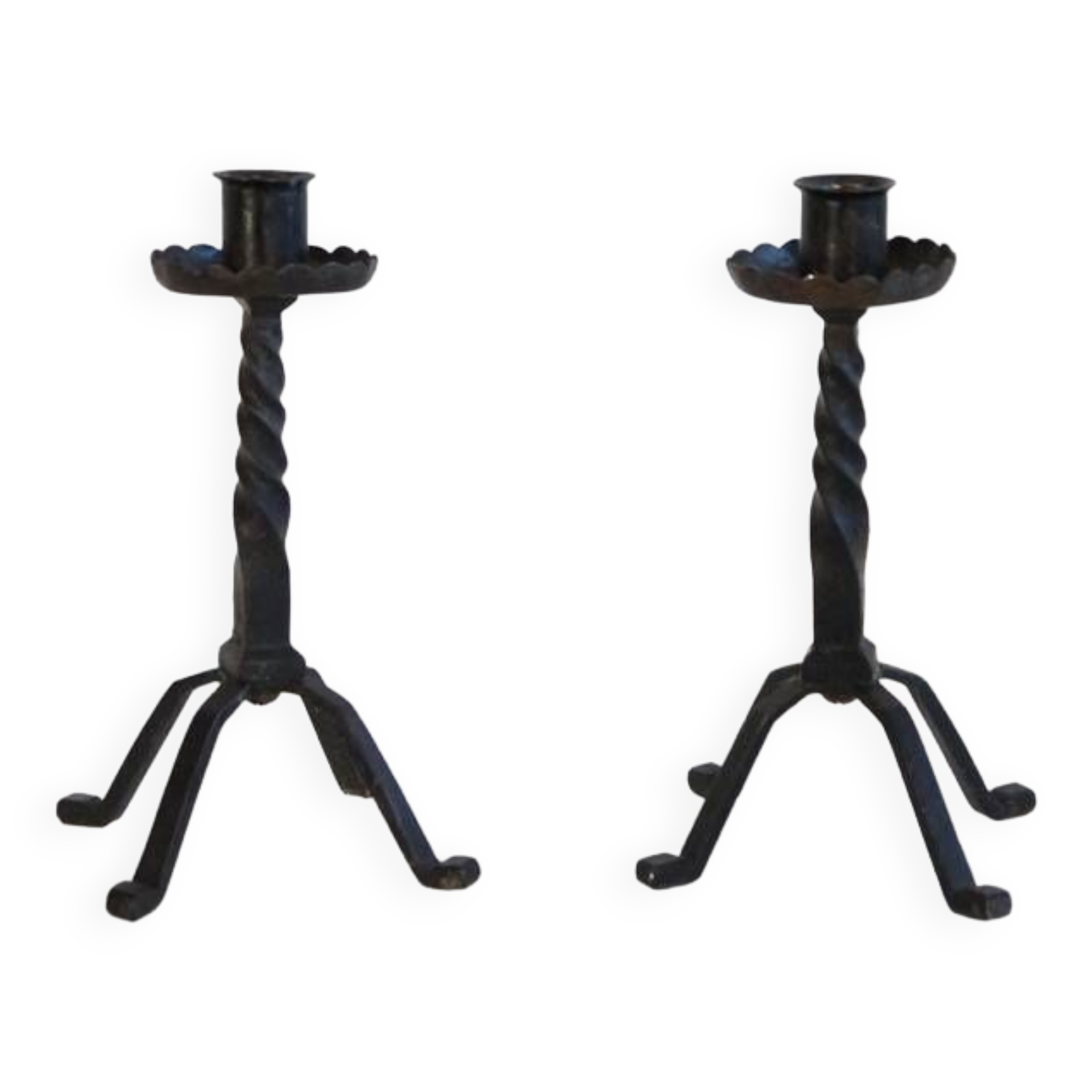 Pair of brutalist hammered iron candlesticks 1960