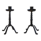 Pair of brutalist hammered iron candlesticks 1960