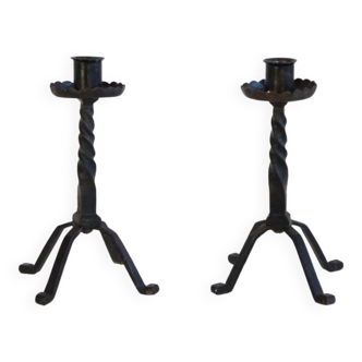 Pair of brutalist hammered iron candlesticks 1960