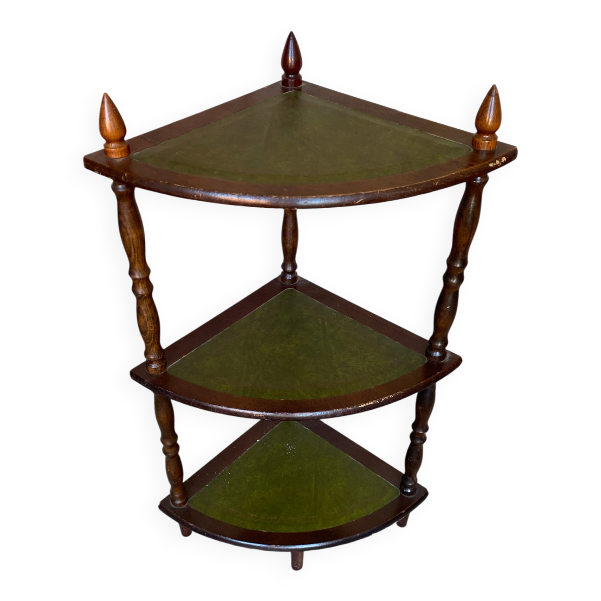 Étagère Meuble D’Angle Ancien Bois + Tablette Verte Vintage