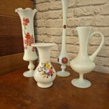Vintage floral white opaline trumpet vase