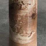 Vase vintage forme rouleau en grès émaillé beige/marron