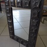Brutalist metal wall mirror decoration pushed back year 70 vintage