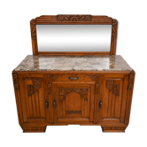 Buffet Art Déco bois massif, plateau marbre, miroir amovible, années30