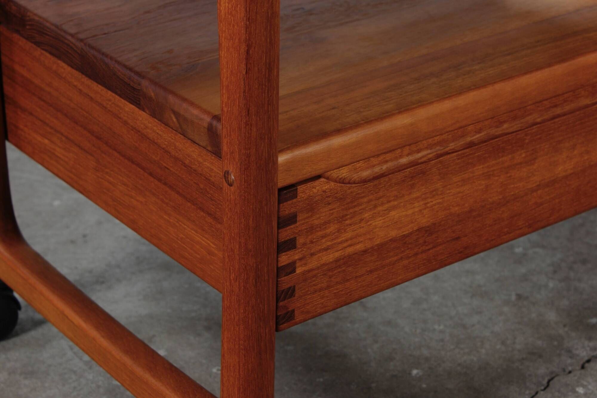 Vintage teak side table, serving trolley, Danish design MCM