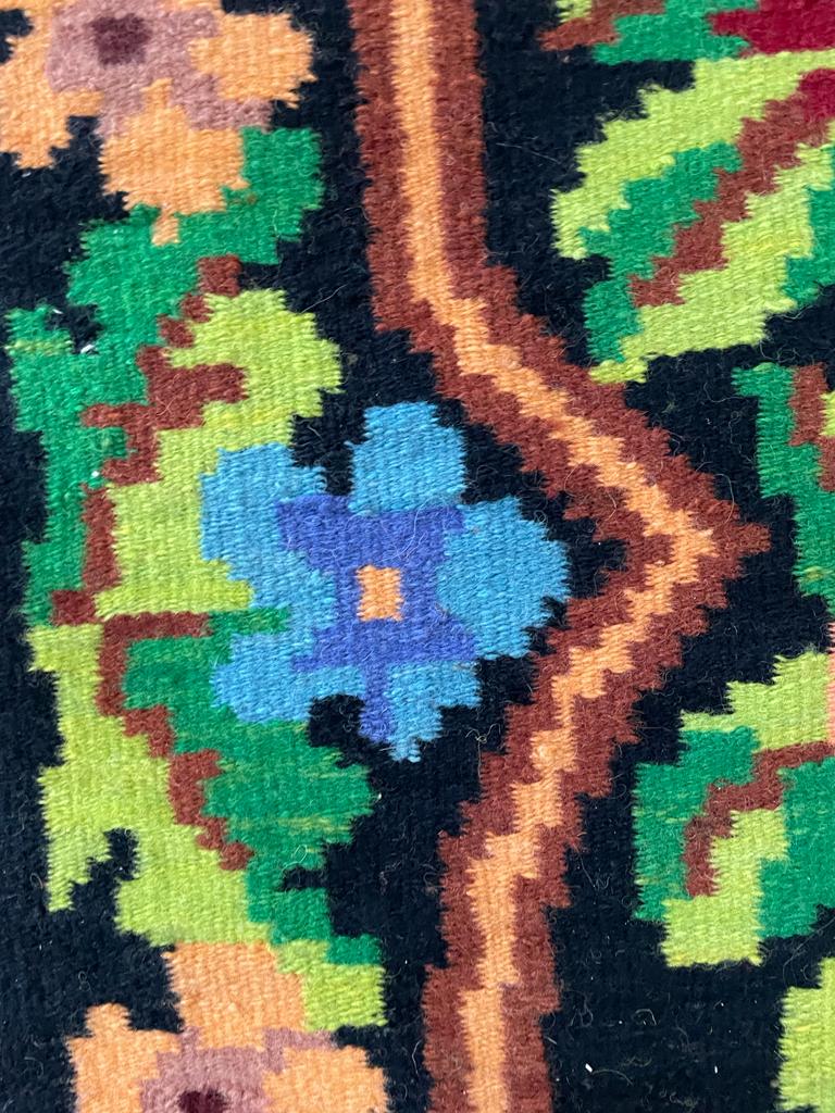 Floral transylvanian rug handwoven in romania, colorful flowers