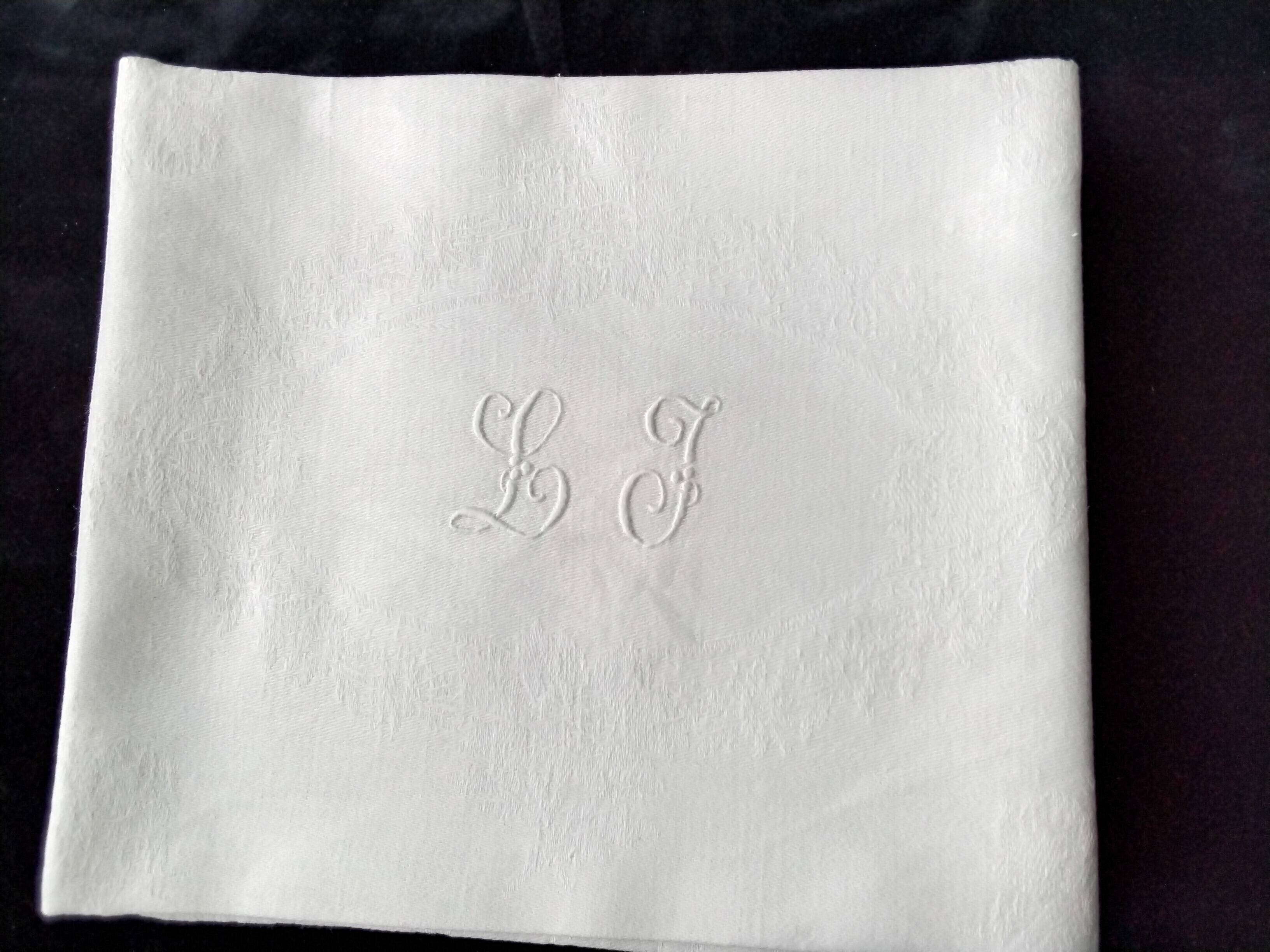 6 old LJ monogram damask cotton napkins