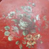 Ancien Plateau Rond En Tôle Napoléon III -Peinture Fleur