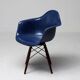 Indigo blue Charles Eames "PAW" armchair by Herman Miller, mid-century modern.