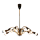 Italian Black and brass 12 arm Spider Chandelier  1950s
