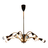 Italian Black and brass 12 arm Spider Chandelier  1950s
