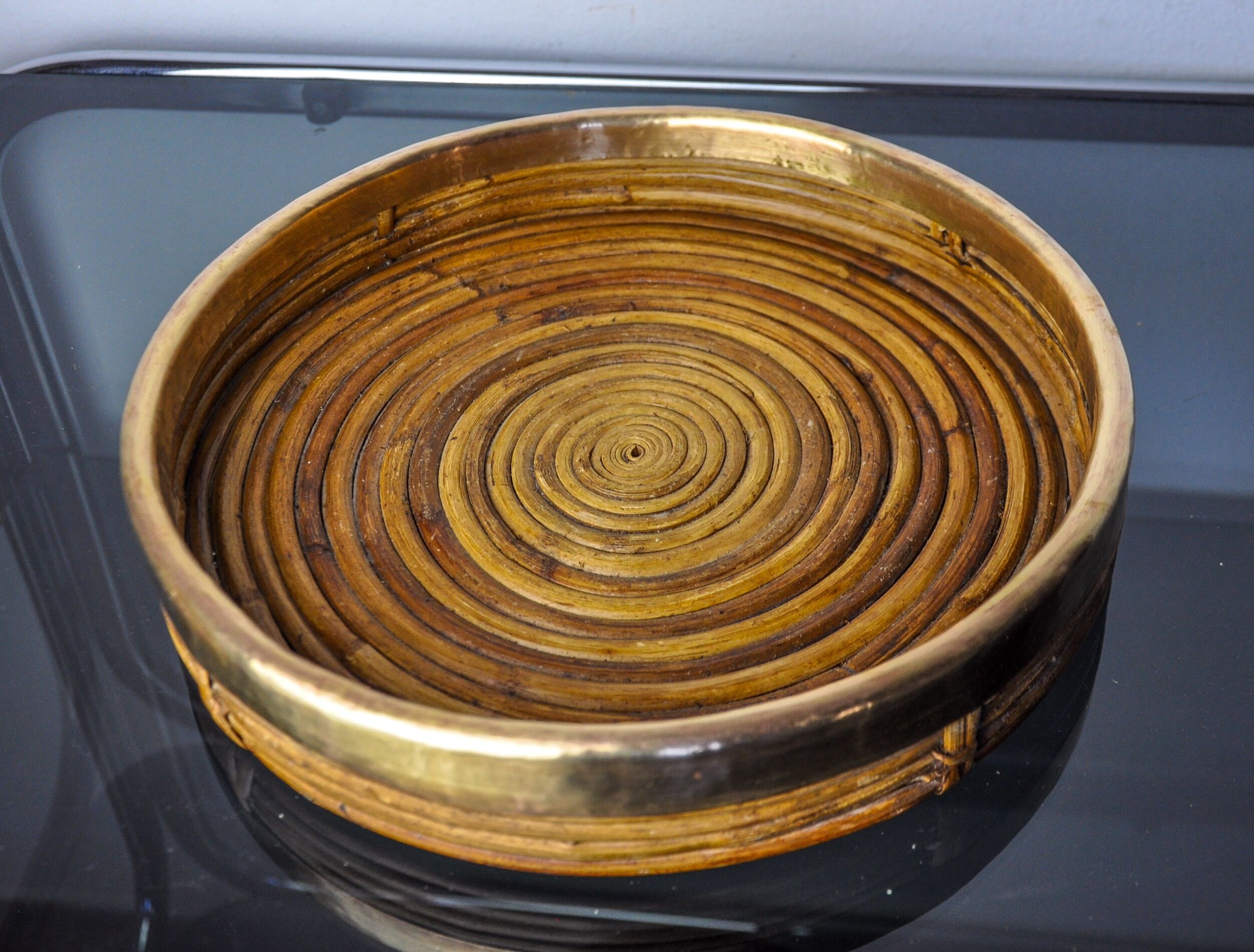 Rattan and brass top, Italy, 1970