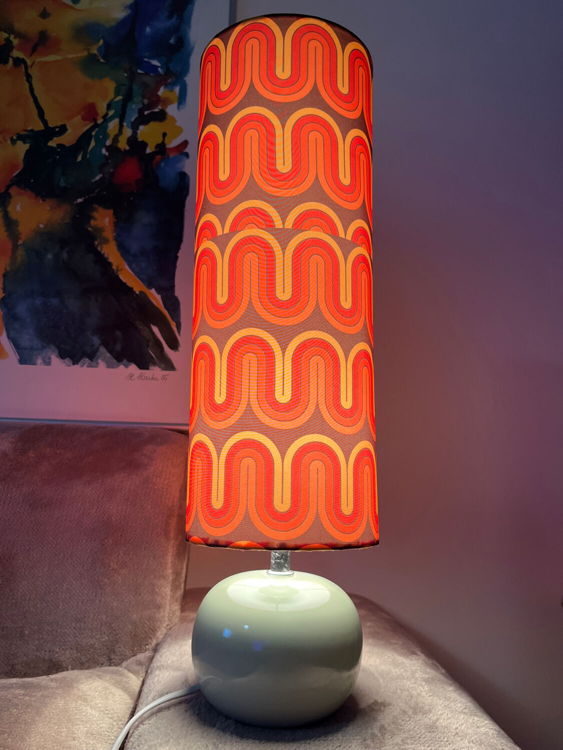 Lamp placed, handmade lampshade.
