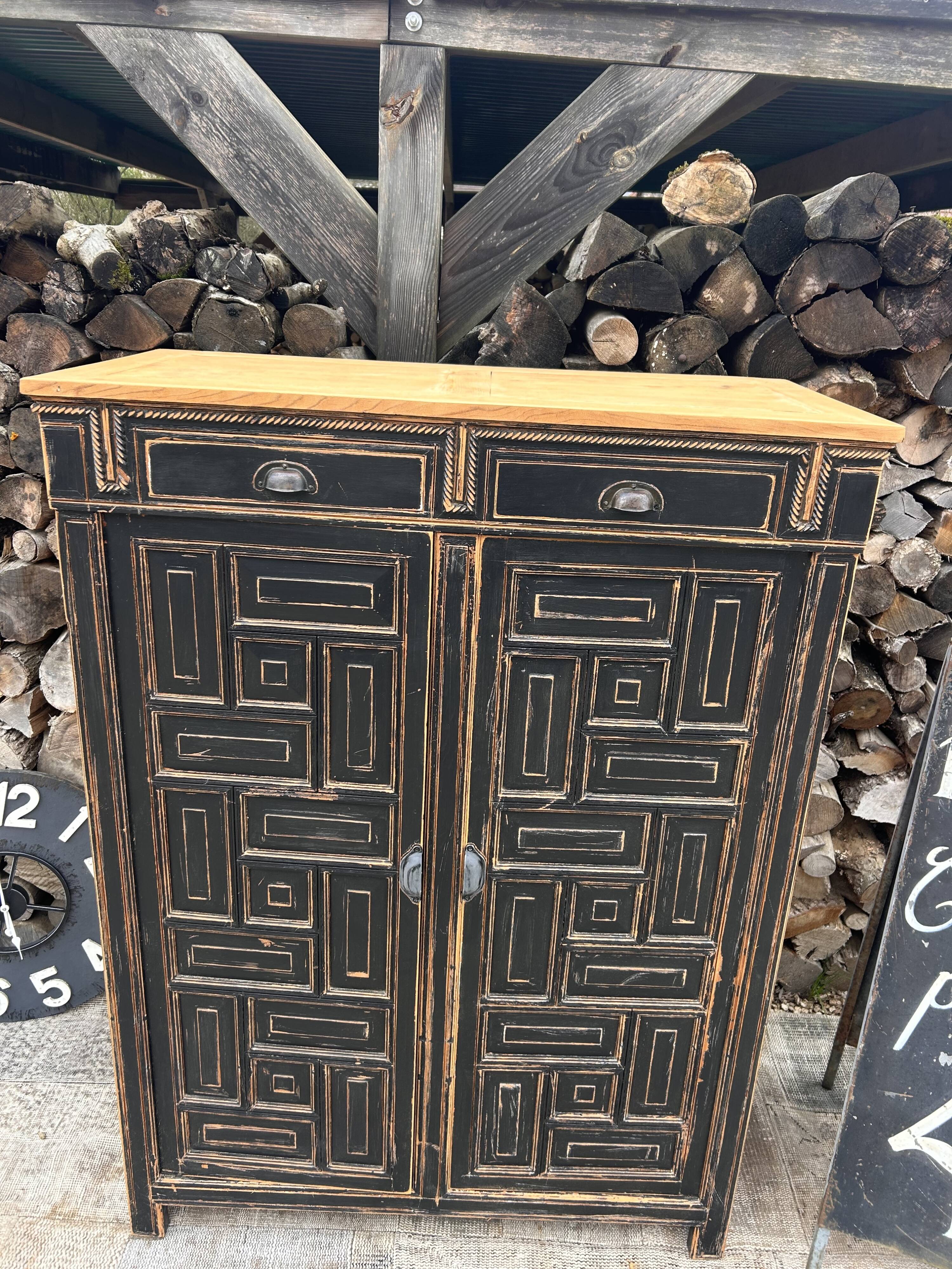 Storage furniture / Antique black wood and wood sideboard