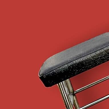 Pair of vintage stools in black faux leather and chrome steel – 1960s-1970s