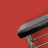 Pair of vintage stools in black faux leather and chrome steel – 1960s-1970s