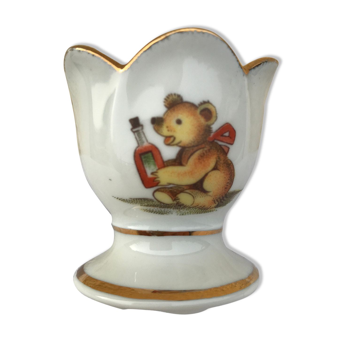 Limoges porcelain teddy bear egg cup