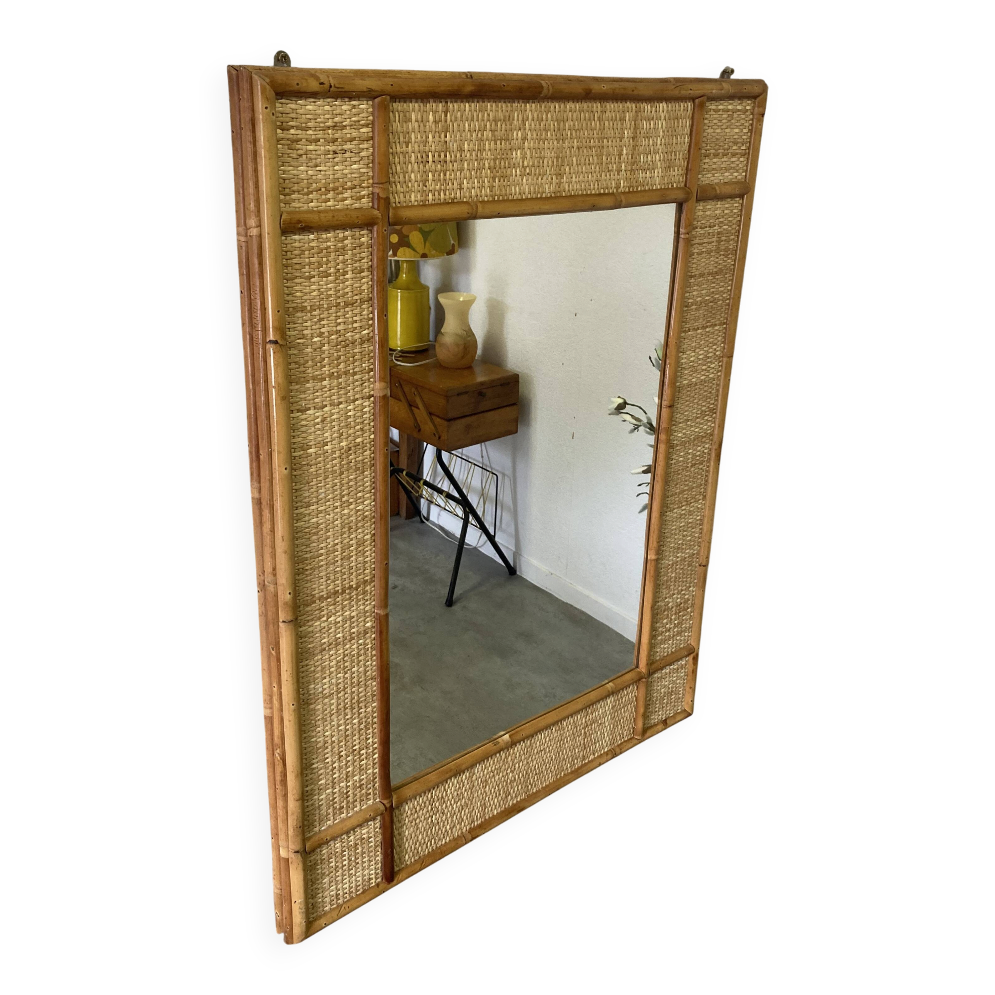 Miroir en rotin vintage