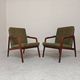 Pair of wooden armchairs Uluv green fabric 1960