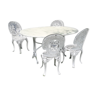 Cast iron and marble garden furniture set