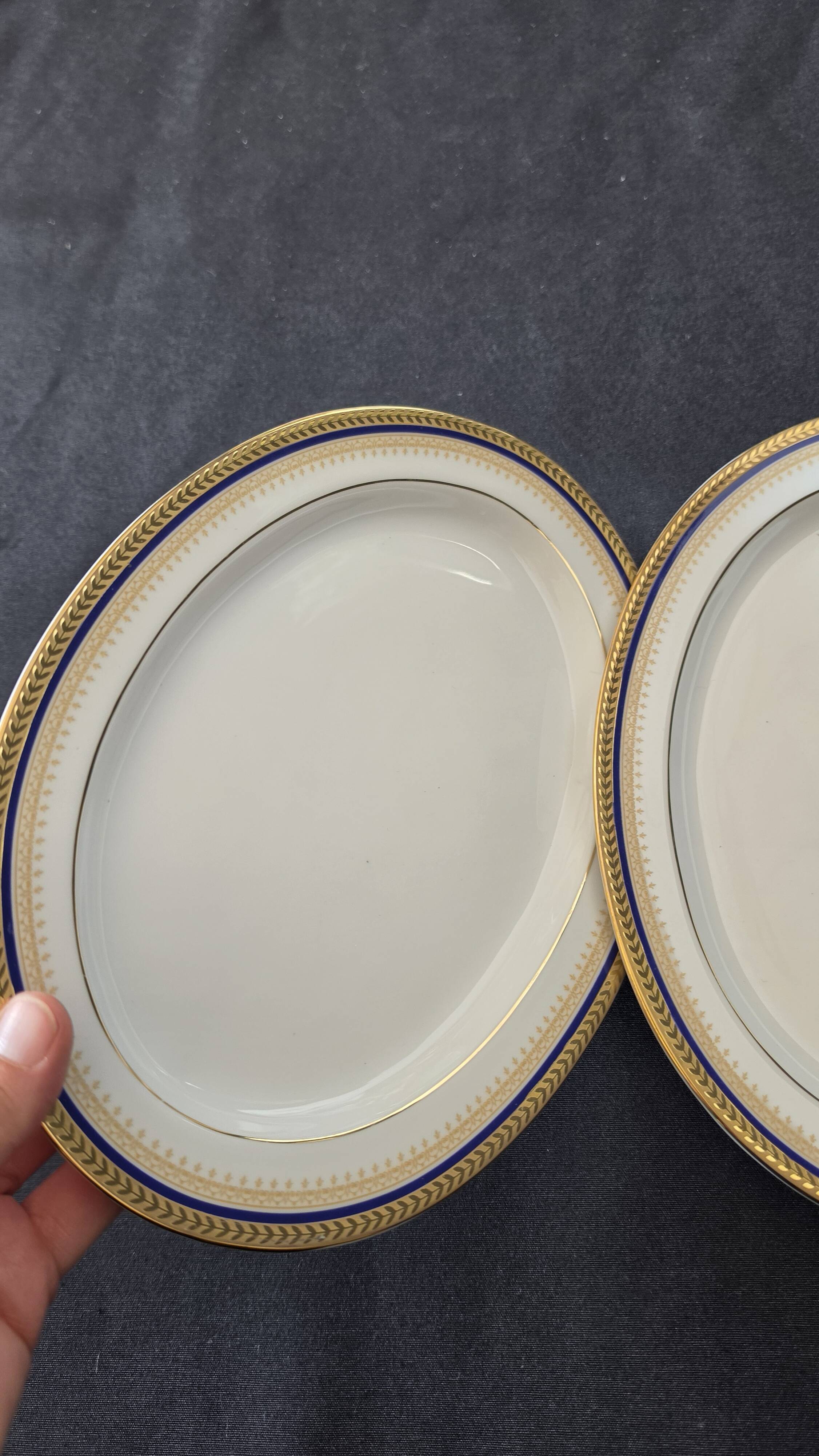 Set of 2 oval shrimp dishes in Limoges porcelain "Blue de F"