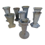 Set of 8 cast iron and aluminum vases 1900