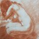 Print "Nude crouching on the pillow" in sanguine after Paul Belmondo, 29 x 34.5 cm