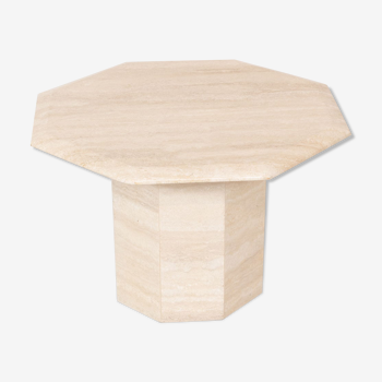 Octagonal travertine side table