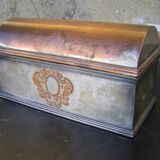 Silver-plated copper metal box with engraved decoration