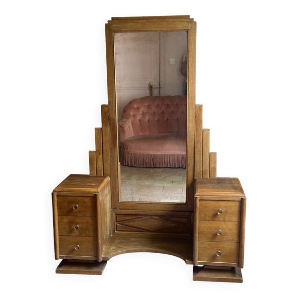 Coiffeuse psyché Art déco en chêne massif – Années 1920/1930