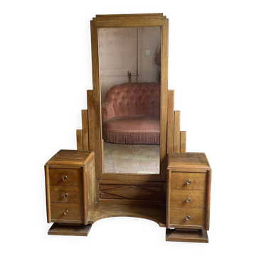 Coiffeuse psyché Art déco en chêne massif – Années 1920/1930
