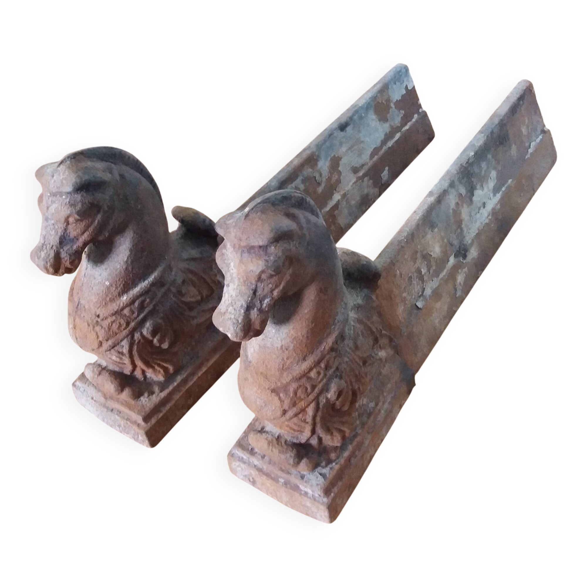 Cast iron andirons, horse head