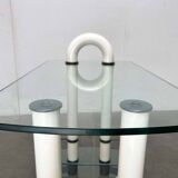 Postmodern Italian bar cart in glass and metal by Metalnova, 1980s.