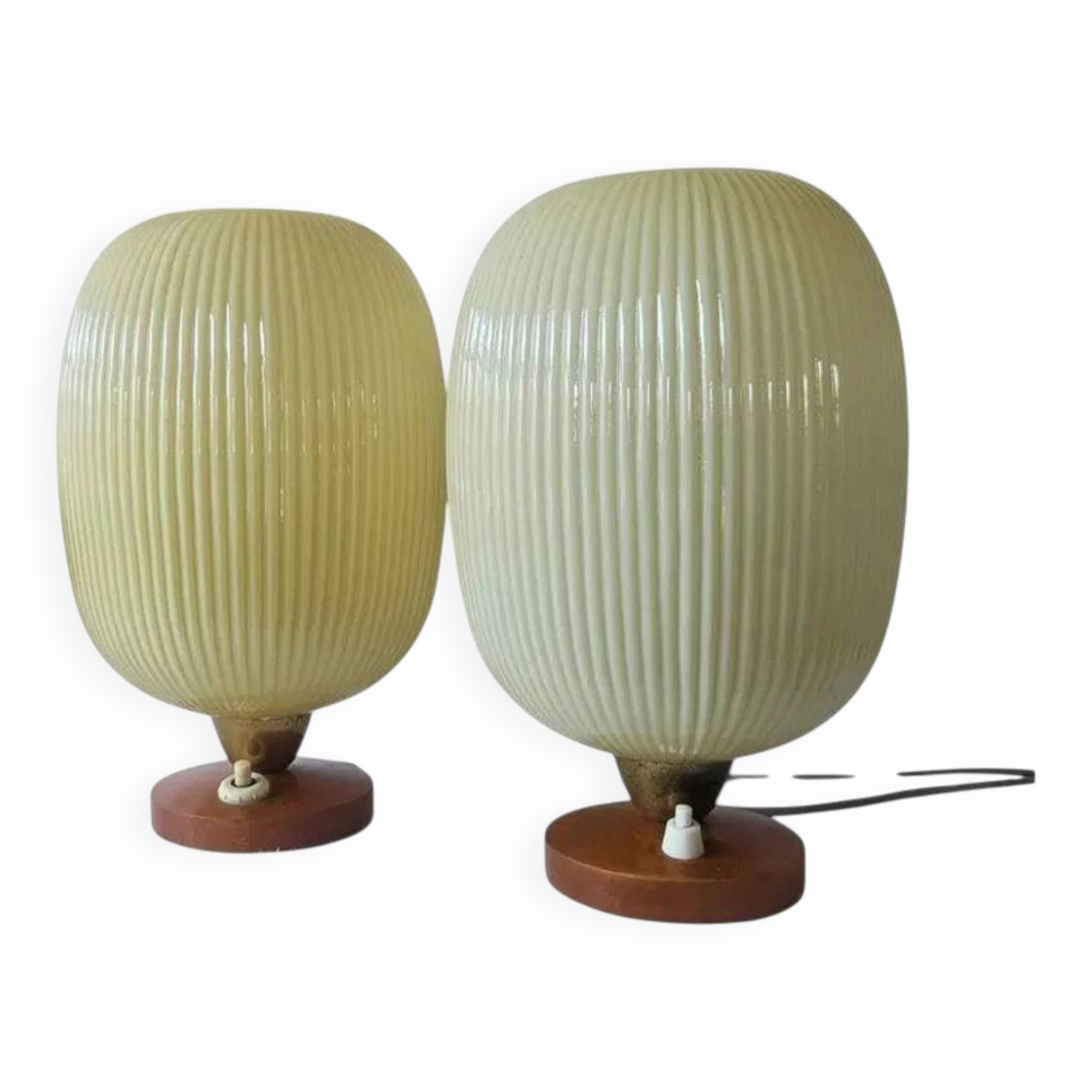 Rare Pair of Table Lamps, Glass and Wood, 1960s