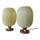 Rare Pair of Table Lamps, Glass and Wood, 1960s