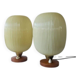 Rare Pair of Table Lamps, Glass and Wood, 1960s