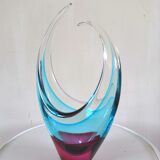 Two-tone glass vase design 70s signed La Vénitie, Nice