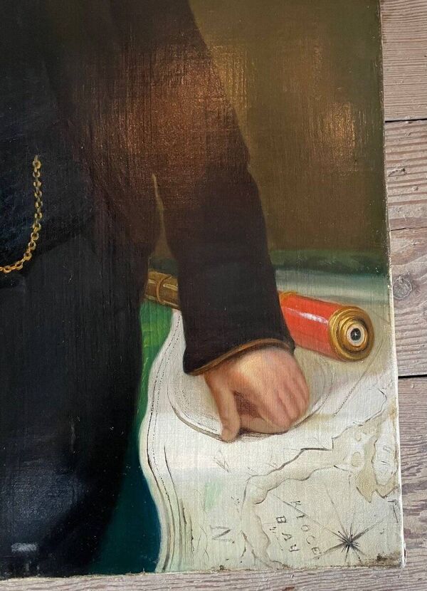 Portrait masculin à la longue-vue, huile sur toile, XIXème siècle