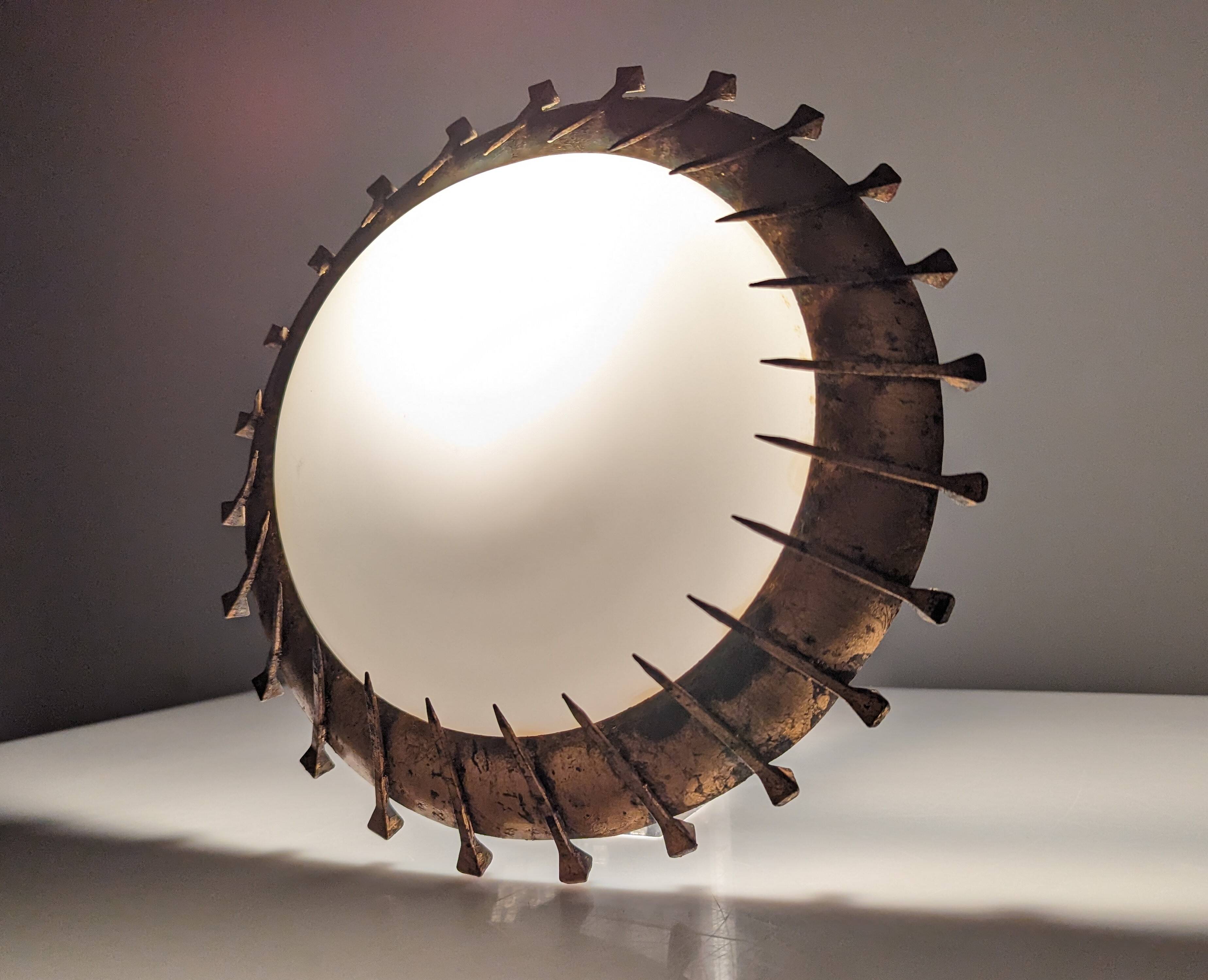 Sunburst lamp with nails forged with gold leaf and opaline, 1940s