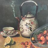 Still life painting with cherries and tea 1928