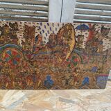 Ancien kamasan textile peint main bali mythologie guerre vintage