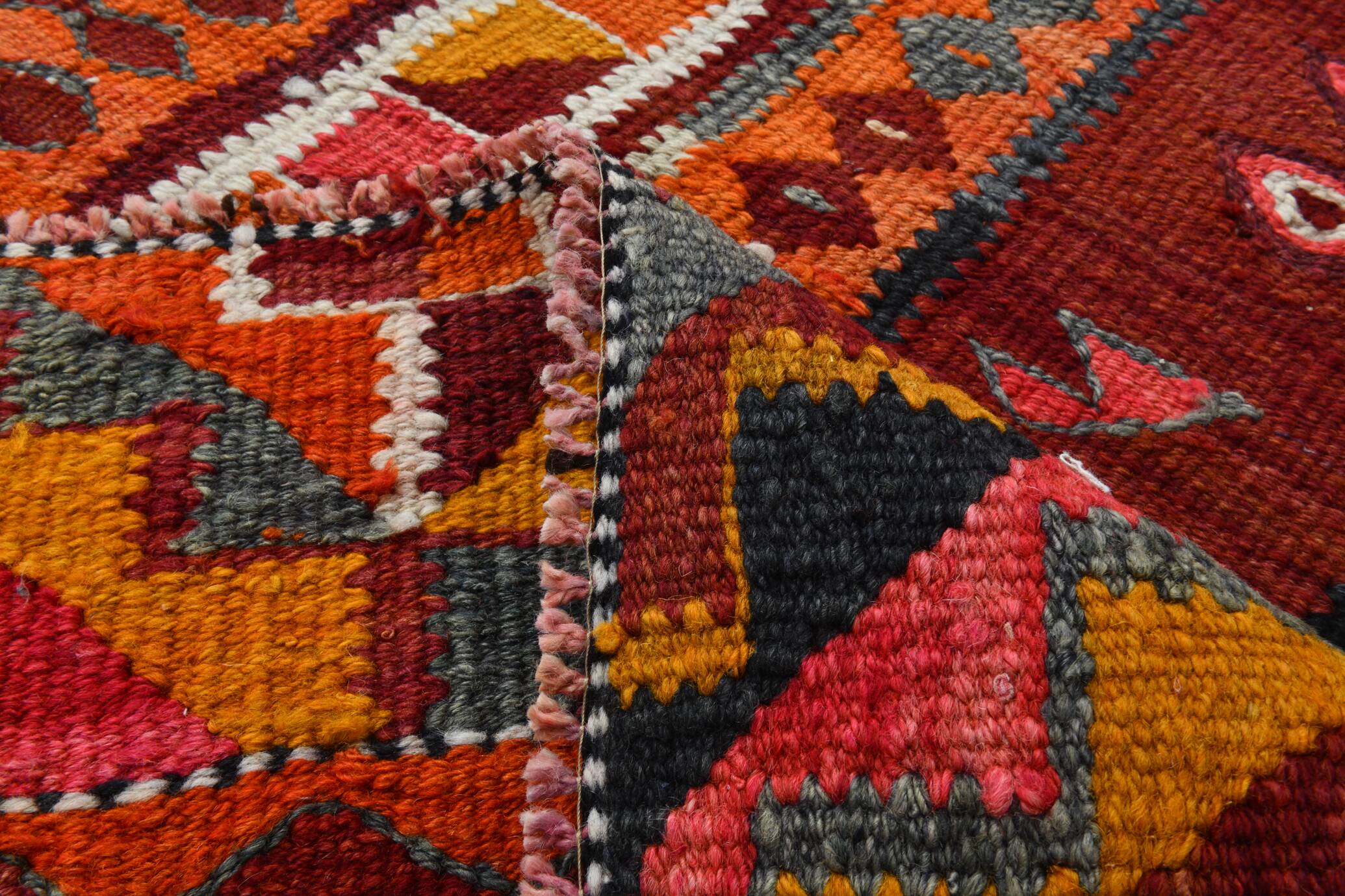 3x10 Burgundy & Orange Vintage Kilim Runner Rug, 104x317Cm