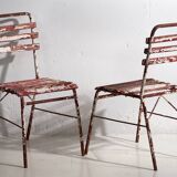 Anciennes chaises de terrasse rouges et blanches (vers 1920). Ensemble de 4 pièces
