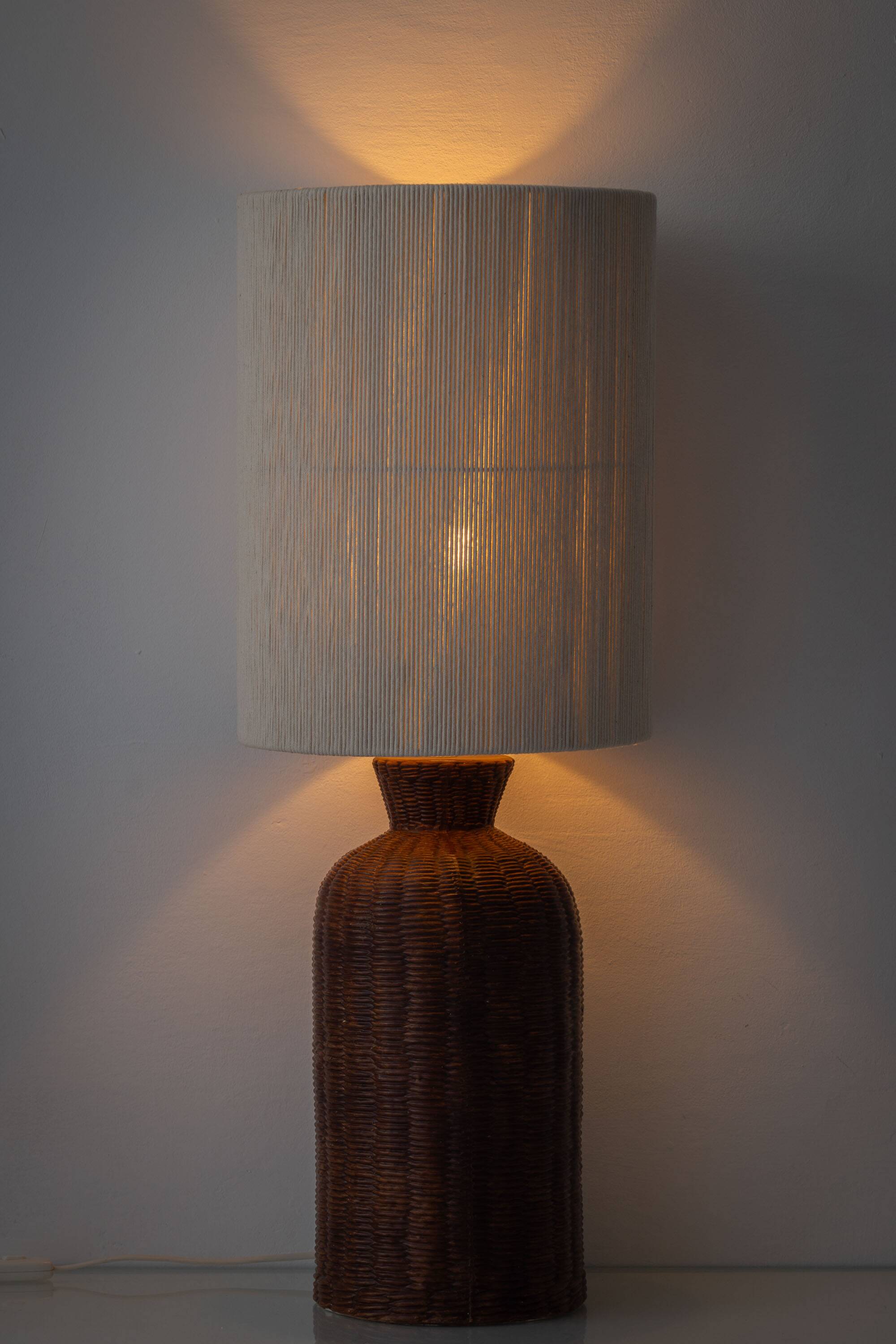 Ceramic Trompe L'Oeil Wicker Table Lamp with New Woven Cream Cord Lampshade