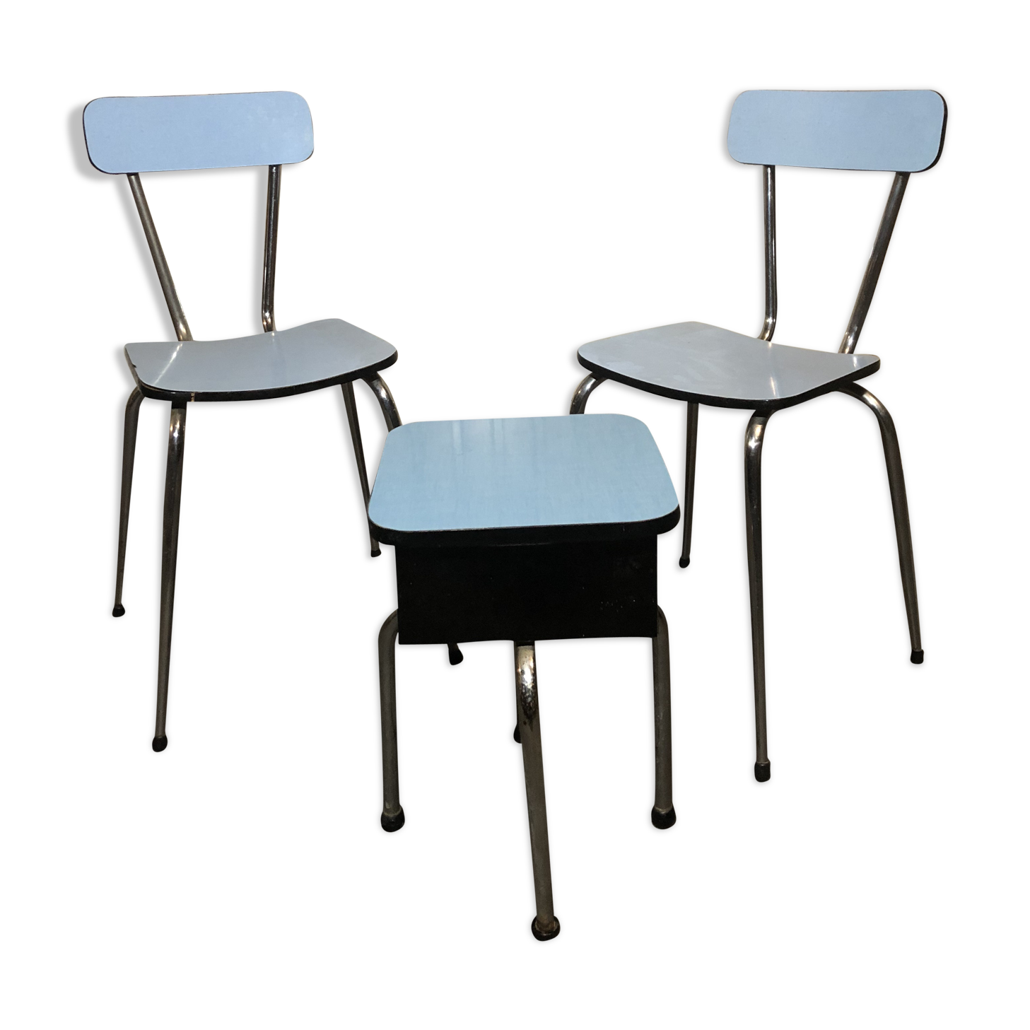 Lot chairs + blue formica stool