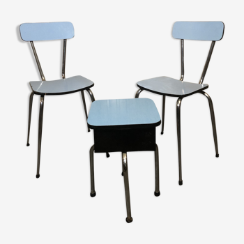 Lot chaises + tabouret formica bleu